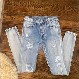 AE Super Stretch Ripped Mid Blue Jegging Jeans